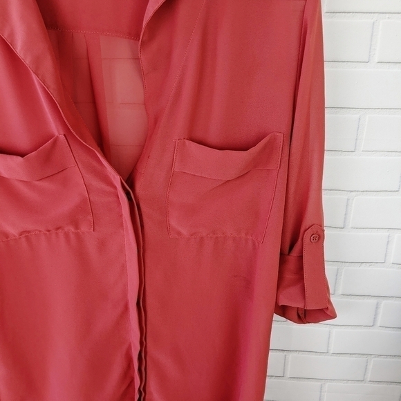 Forever 21 Watermelon /Orange Sheer Button Down Womens Small - Picture 4 of 9